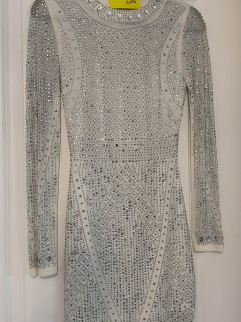 White Bedazzeled Long Sleeved Dress with open back from Freedom Rave Wear